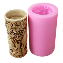 3D Elephant Relief Round Candle Silicone Mold DIY Handmade Soap Mould Craft Resin Clay Decorating Tool  