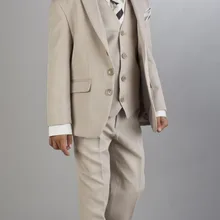 Г., новинка, бежевый костюм высокого качества с отворотом и тремя пуговицами Детские костюмы модный красивый(пиджак+ брюки+ жилет+ галстук