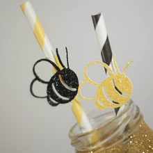 custom Блеск Шмель пчелвечерние а партии бумажные соломинки-мама пчела желтый и черный baby shower День рождения drinkware Декор