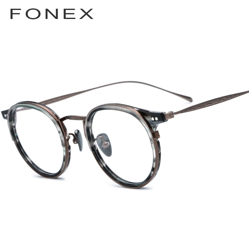 FONEX, титановые оптические очки, мужские винтажные круглые очки, оправа для женщин, Ретро рецепт, близорукость, ацетат, очки, 850 - Цвет оправы: 3