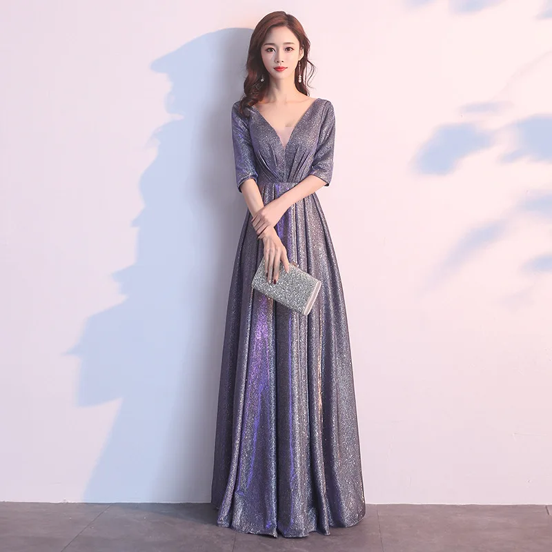

Women's Vintage V Neck Sexy Evening Party Long Dress Sequin Formal Maxi Dresses