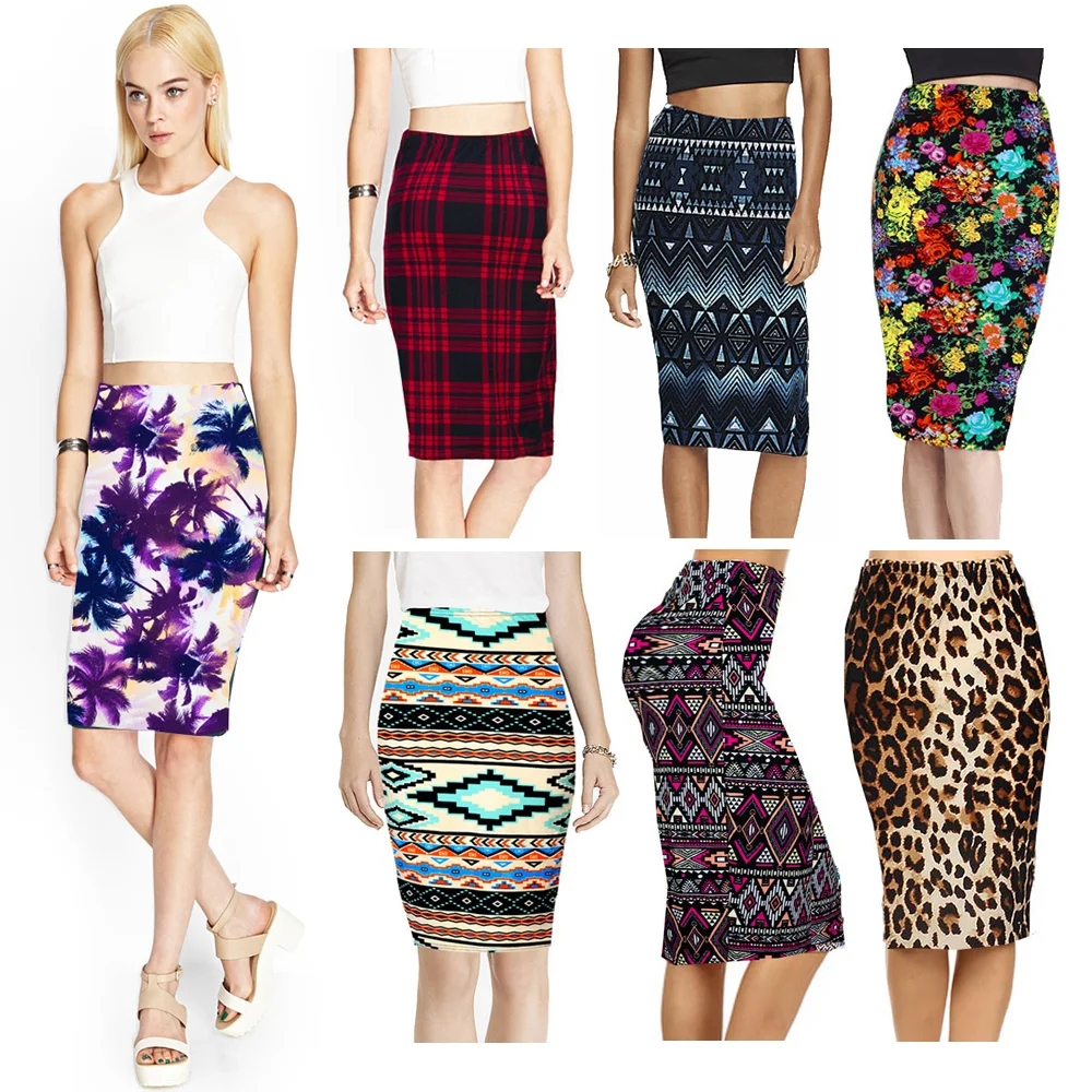 2017 Spring Summer Vintage Fashion Printed Pencil Skirt Midi Women Knee