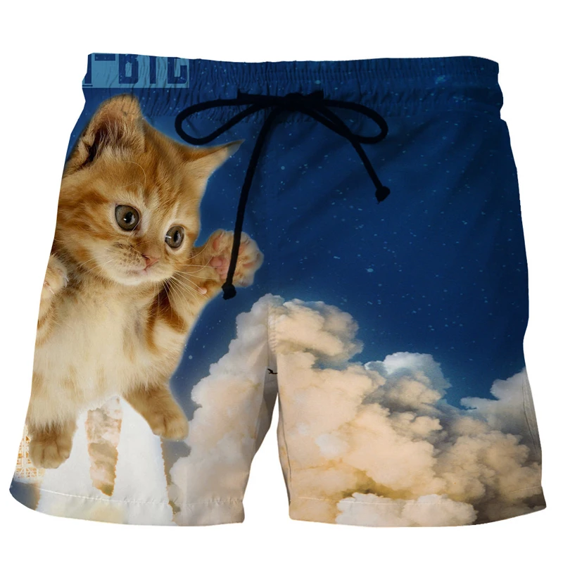 Cloudstyle Animal 3D Shorts Men Funny Rocket Cat 3D Print Casual