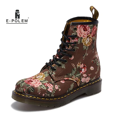 

New Canvas Martin Boots Retro Canvas Brown Printing Martin Boots High To Help Lace Flat Women Casual Boots