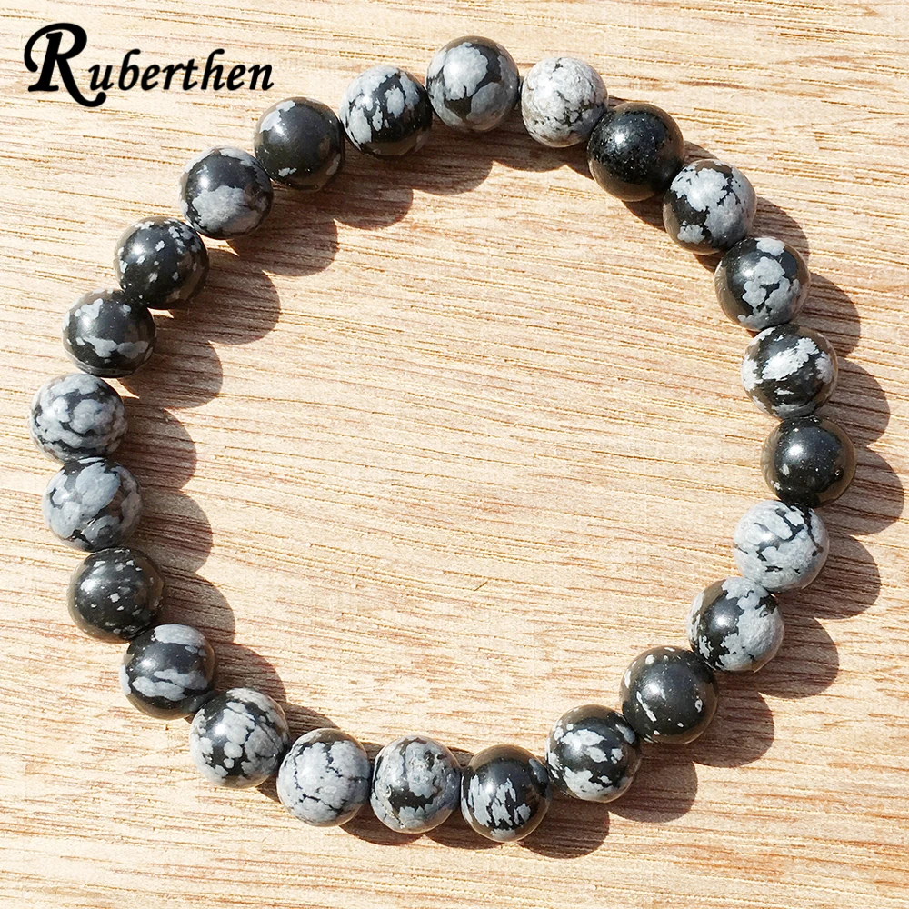 Ruberthen A Grand Snowflake Obsidian Bracelet Chakra Wrist Mala Beads Jewelry Stress Relief Protection Courage Bracelet