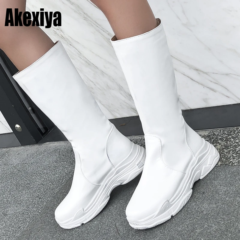 

winter New Fashion Women's Boots Wedges Round Head Size 34-43 Large Leather Boots Botas Mujer Winter Boots Women f1074