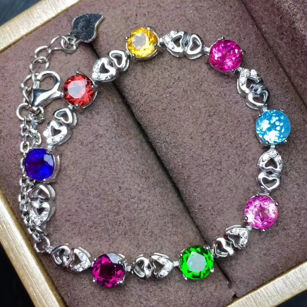  Bracelet grenat topaze multicolore naturel Bracelet cristal diopside 925 bracelet en argent femmes 