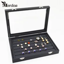 Модные черные кожи Jewelry Дисплей Шкатулка Организатор серьги кольцо Box случай для Jewlery подарочной коробке Шкатулка