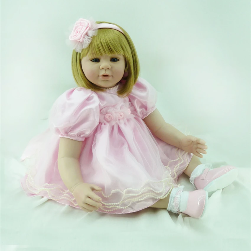 22 Soft Vinyl Bebe Reborn Menina de Silicone Lifelike Toddler Girl Doll in Pink Princess Dress