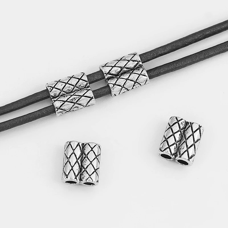 

20pcs Antique Silver 2.5mm Double Holes Barrel Slider Spacer Beads For 2mm Round Leather Cord Making Findings