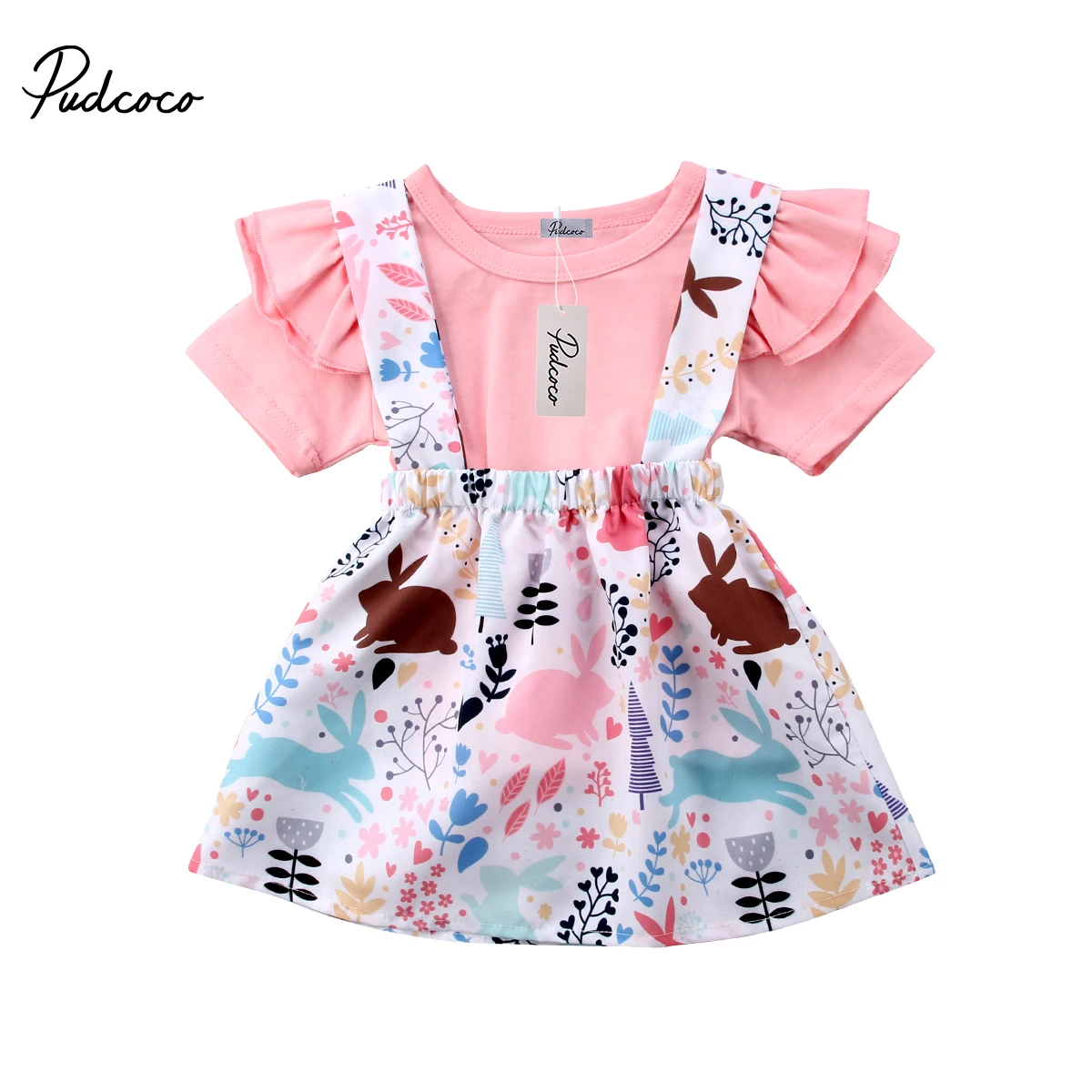 

2Pcs Casual Short Sleeve Ruffles Tops+Tutu Sundress Princess Outfits Baby Girl Animal Flower Skirt Clothes Sets