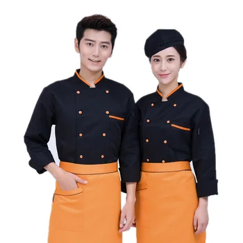 

New Autumn&Winter Kitchen Chef Jacket Uniforms Full Sleeve Cook Clothes Food Services Frock Coats Work Wear Coat