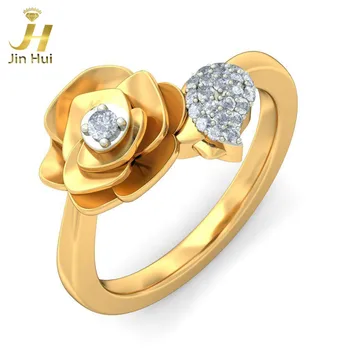 

Jinhui Women The Timeless Rose Ring Solid 18K Yellow 750 Gold 0.103CT Natural Diamond Jewelry Free Engraving