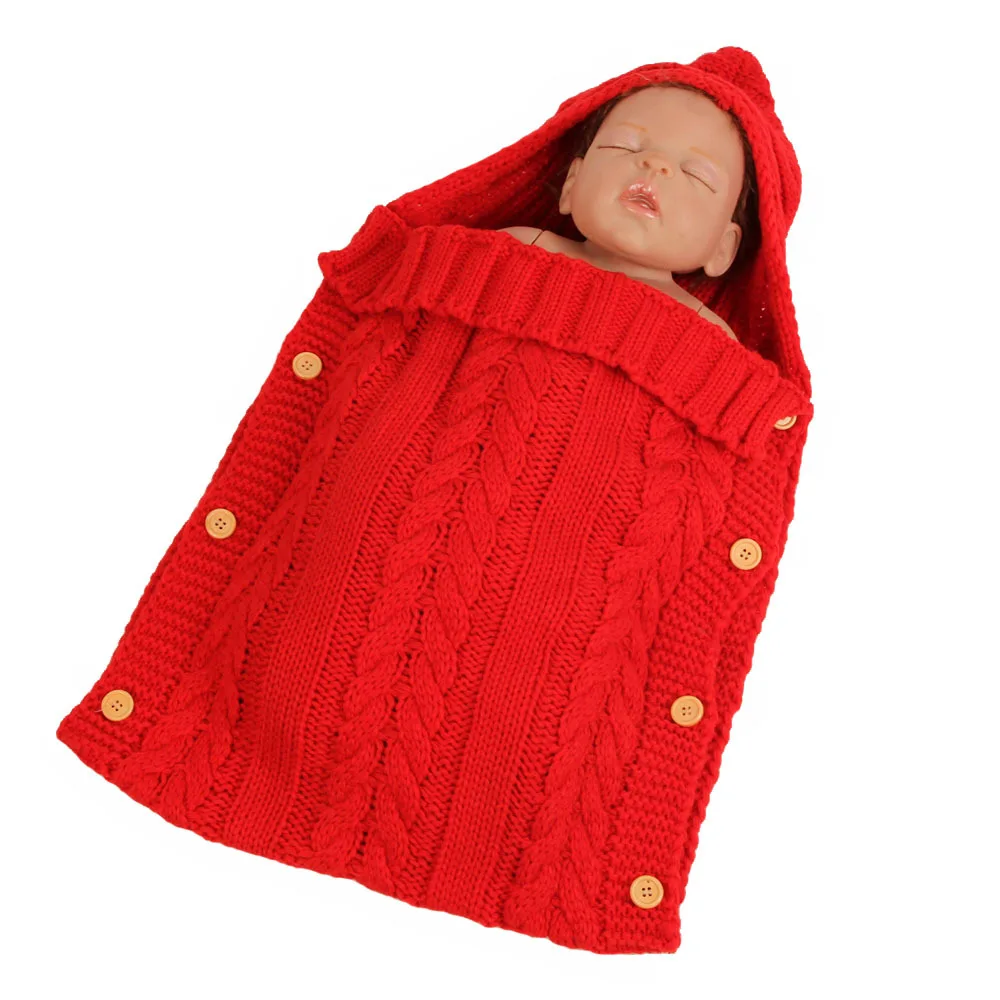 Спальный мешок для новорожденных, вязаная крючком зимняя коляска с капюшоном, Пеленальное Одеяло, мягкая однотонная накидка, вязаный мешок, постельные принадлежности