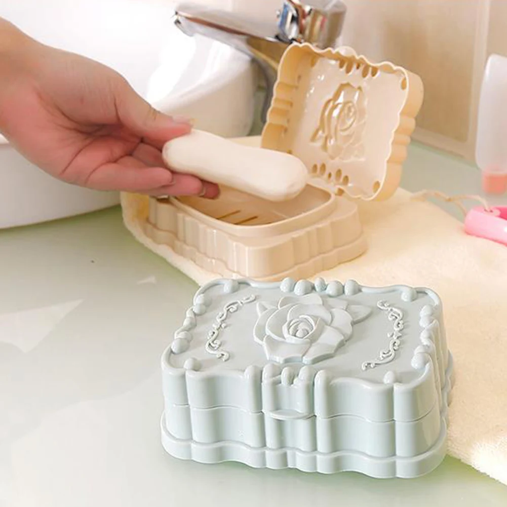

Modern Plastic Rose Bathroom Soap Storage Dish Drain Rack Holder Container Case Portable Soap Dishes Leak-proof Dish Case