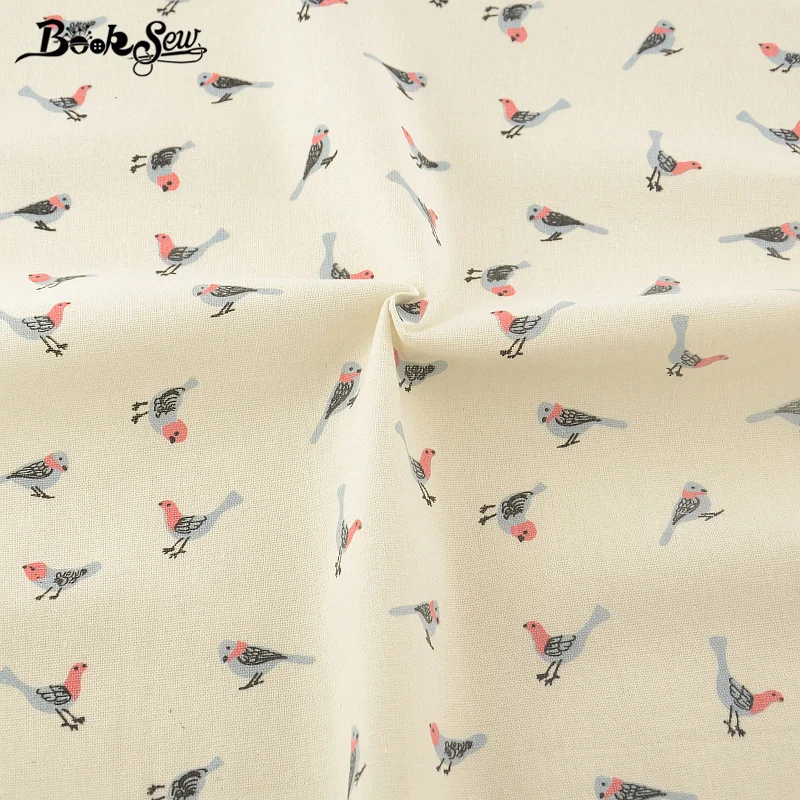 Booksew Printed Bird Design Cotton Linen Fabric Home Sewing Material For Tablecloth Pillow Bag Curtain Cushion Zakka Tissu CM