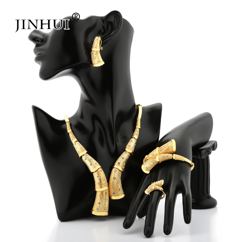 

Jin Hui African Ethiopia Fashion new gold color jewelry women Wedding gift set Necklace Earring Ring bracelet sets