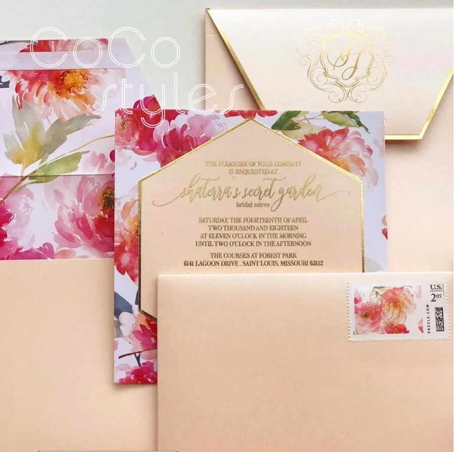  Cocostyles personalized elegant floral design gold foiling invitation card with match envelope for  - 32889980997
