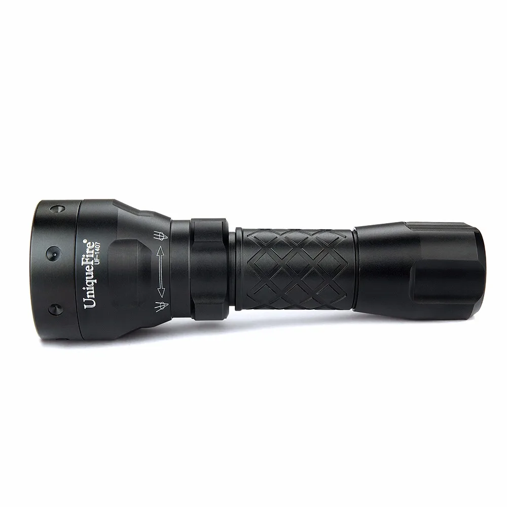 Uniquefire 1407 Led  flashlight Convex Lens Lamp for 118650 Battery Green  Red  White Light LED torch+charger free shipping10