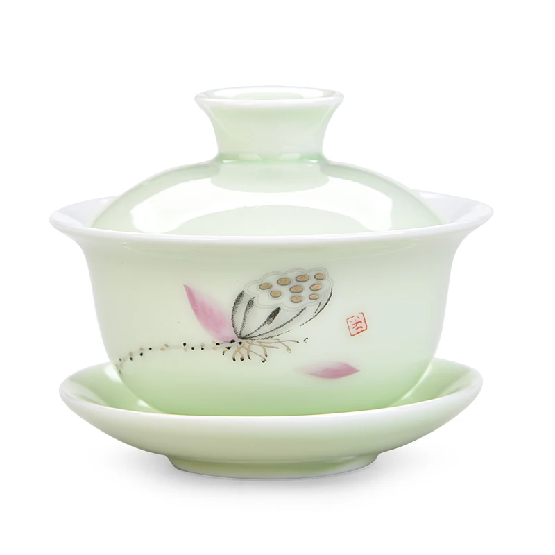 Китай ручной росписью Gaiwan, Dehua Высокое качество белой фарфоровой чашки чая набор для путешествий красивый и легкий чайник