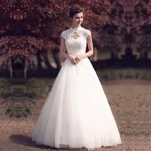 Dressv элегантный образец v шеи ретро свадебное платье с короткими рукавами, с аппликацией цветок длиной до пола простые свадебные платья свадебное платье