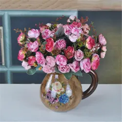 2018 Лидер продаж 21 голов/букет Цветочные Шелковый роза Европейский Стиль искусственные букет поддельные Свадебные цветы Главная Вечерние