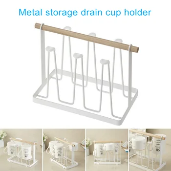 

Multifunctional Kitchen Metal Storage Rack Wooden Cup Drying Rack for Home Living Room can CSV