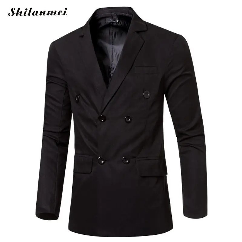 

New Fashion 2018 Men's Suits Double Breasted Casual Long Blazers Spring Autumn High-Quality Suit Men Blazer Slim Fit Jacket Coat