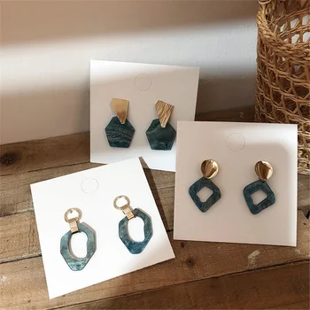 

MENGJIQIAO 2019 New Geometric Polygon Starry Sky Acrylic Drop Earrings for Womem Elegant Brincos Boucle D'oreille Jewelry