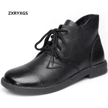 

HOT 2019 New Spring Women Boots Casual Shoes Comfortable Soft Bottom Ankle Boots Genuine Leather Shoes Straps Wild Martin Boots
