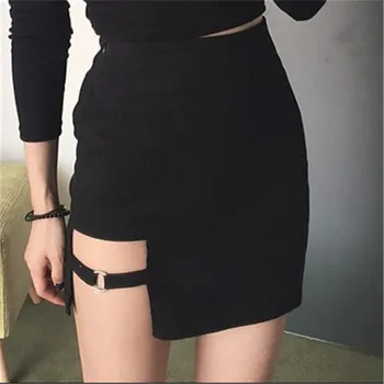 

A Set Sexy Mini Tennis Skirt High Waisted Hollow Out Asymmetric Metal Ring Package Hip Skirts Gap Irregular Hem Tennis skirt