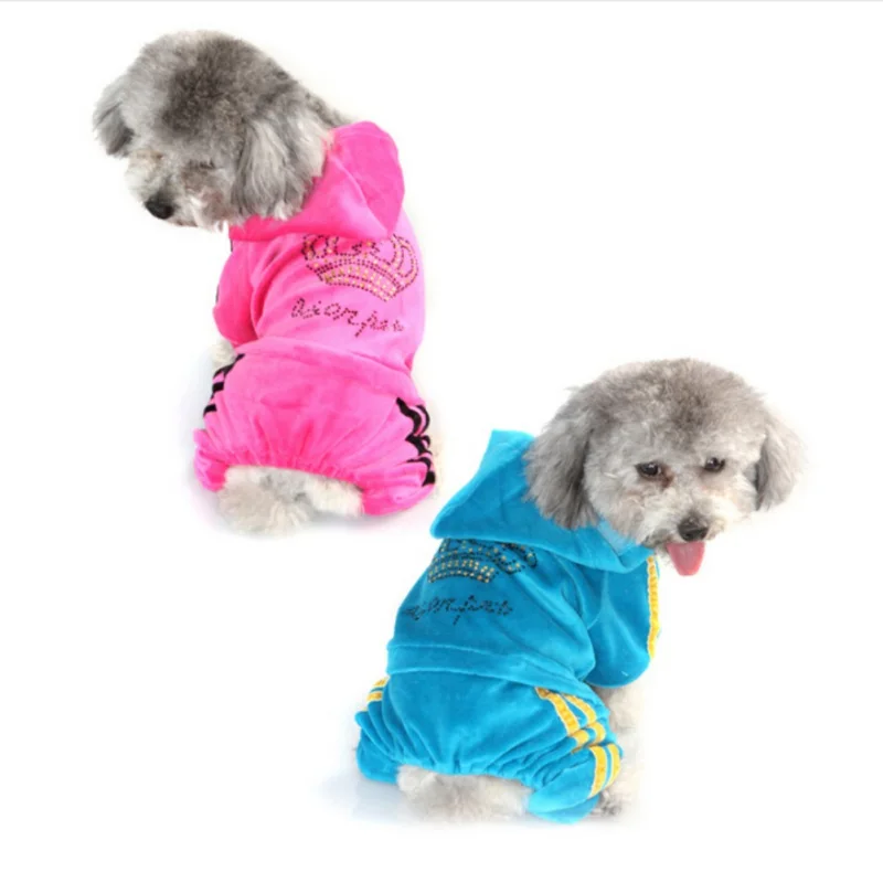 Бархатная одежда для собак толстовки Стразы Корона одежда роскошный комбинезон в виде животных для чихуахуа йоркширского щенка