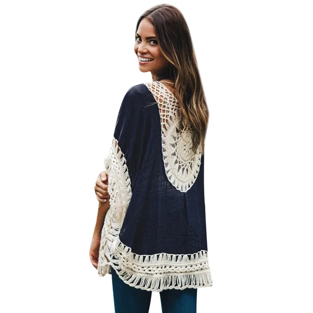 815 33 De Réductiondécontracté Dentelle Haut Manuel Crochet Creux Maillots De Bain Plage Dos Nu Camisetas Mujer Robe Fillette Grande Taille Dans