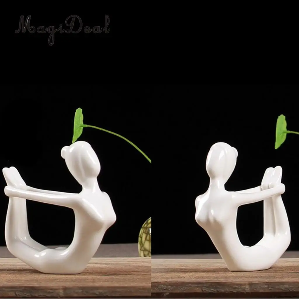 3x Ceramic Yoga Figure Ornament Statue Sculpture for Zen Garden Home Desktop Decoration	