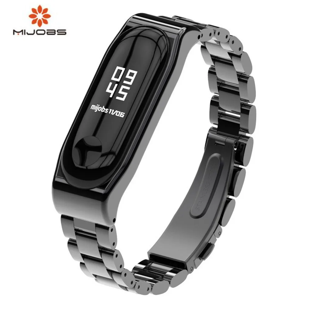 

Mijobs Mi Band 3 Strap Bracelet for xiaomi Mi Band 3 wrist strap Mi band3 Smart Band Strap xiami MiBand 3 Wristband black Metal