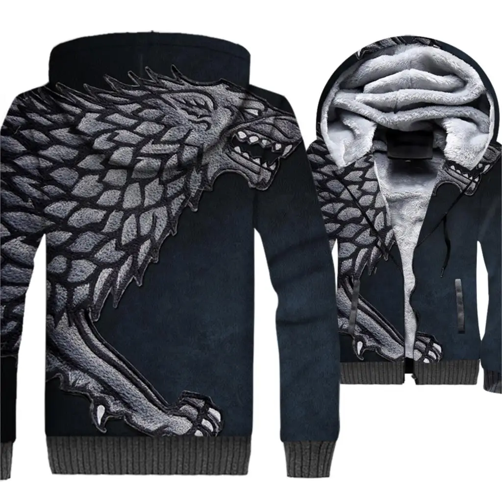 

2018 Autumn Winter Sweatshirts Men 3D Jacket Game Of Thrones Men's Hoodies Hip Hop Hoody Stark House Harajuku Wolf Hoodie Tops