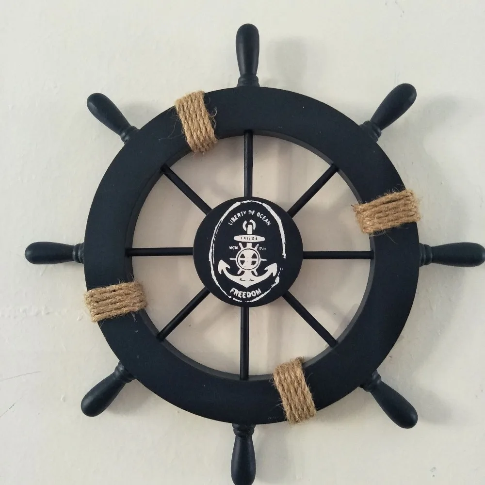 

Mediterranean Style Wooden Helmsman 28cm Ship Helmsman Home Decoration Creative Colored Old Waxed Steering Wheel
