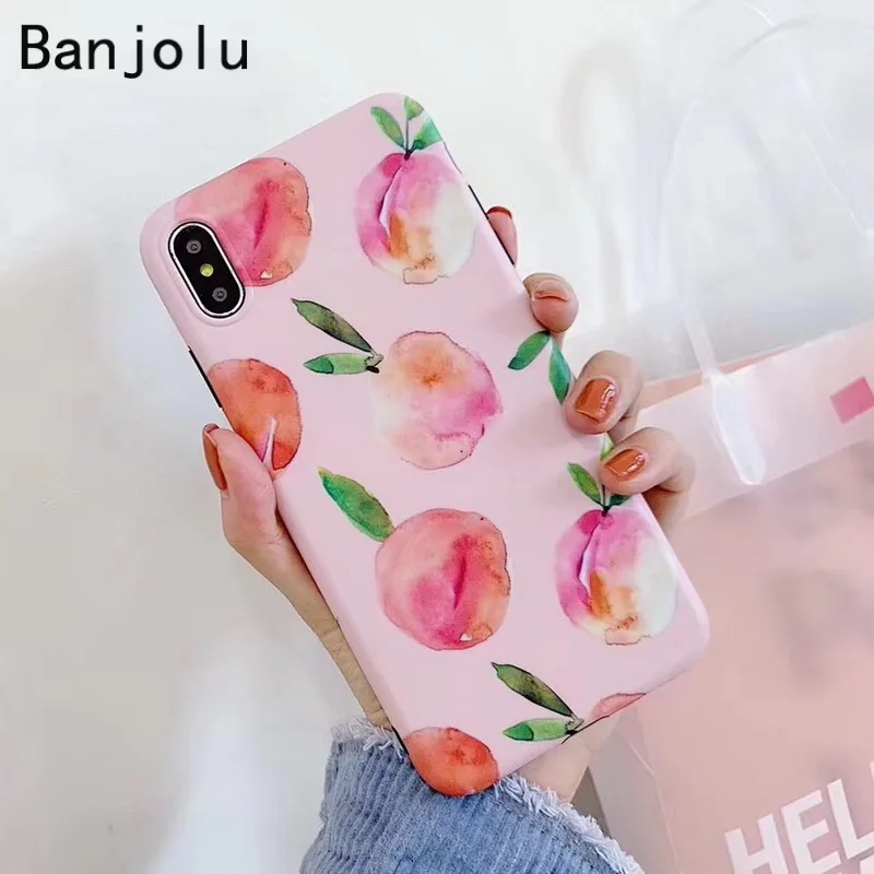 Banjolu Fashion Cute Peach Phone Case for iPhone X XS MAX XR 8 7 6 6s Plus Pink Soft TPU Girly Back Cover |