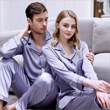 Новые мужские пижамные костюмы, имитация шелка, домашняя одежда для пар, пижамные костюмы с длинными рукавами
