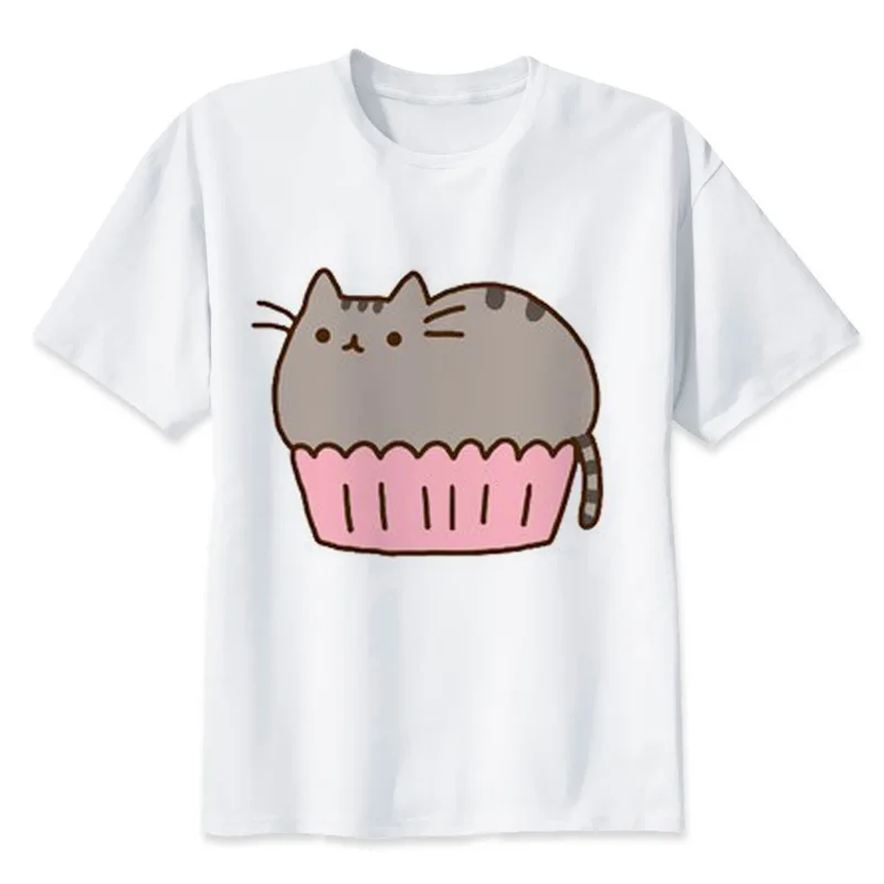 

Pusheen short sleeve T-shirt women brand casual round neck elastic white cotton male t shirt T3068