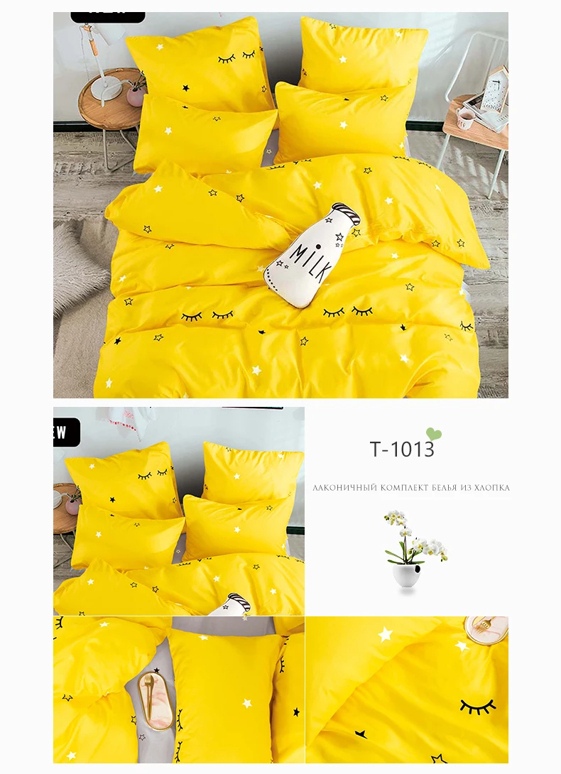 Alanna Printed Solid bedding sets Home Bedding Set 4-7pcs High Quality Lovely Pattern with Star tree flower