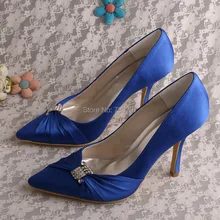 (20 Цветов) Wedopus Падение Корабля Royal Blue Атласная Острым Носом Свадебные Туфли На Каблуках Партия Насосы