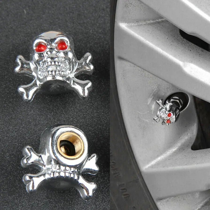 

4pcs /lot Sliver Universal Fancy Pirate Skull Tire Tyre Air Valve Stem Caps for Auto Car Truck Motorcycle Bike Wheel Rims