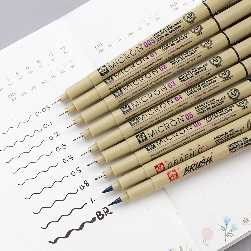 1pcs Pigment Micron Sakura Neelde Soft Brush Drawing Pen 005 01 02