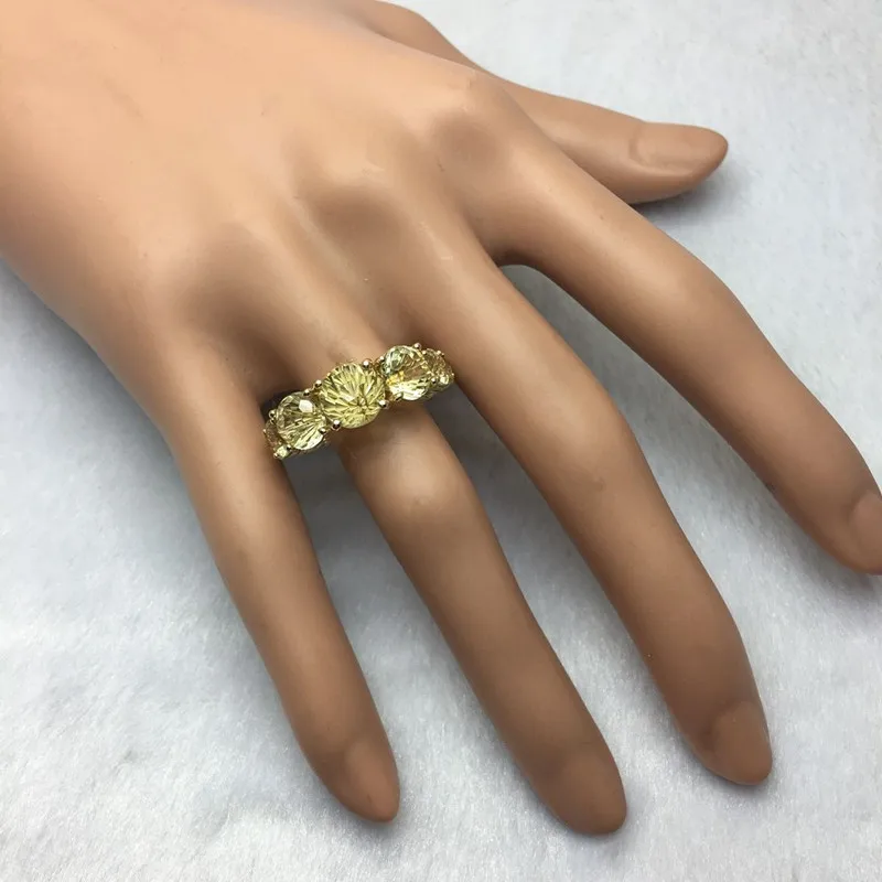 7.8CT Твердое 14 K желтое золото натуральный великолепный лимонный кварц обручальное кольцо