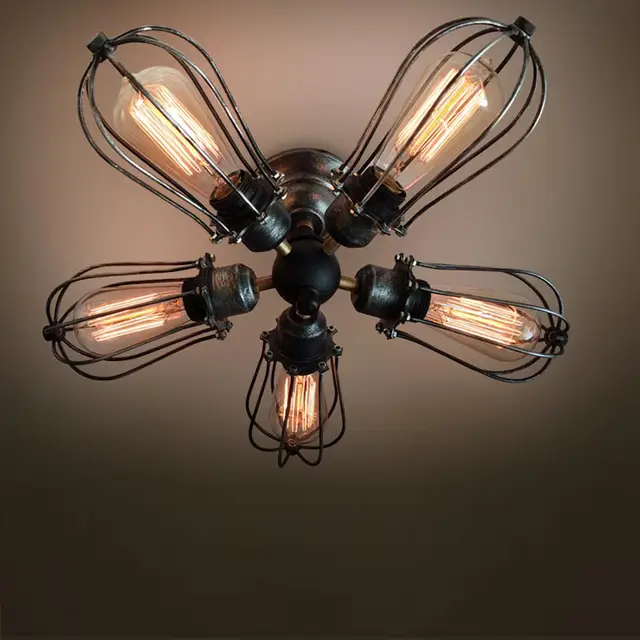 2015 New Rustic 5 Lights Iron Cage Ceiling Fan Lamp