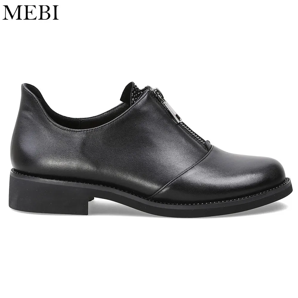 Para Cuero Auténtico Rhinestone Mujeres Flats Casual Marca Deslizamiento Mebi Las Negro Zapatos De En Mujer Moda wqFxYYvH