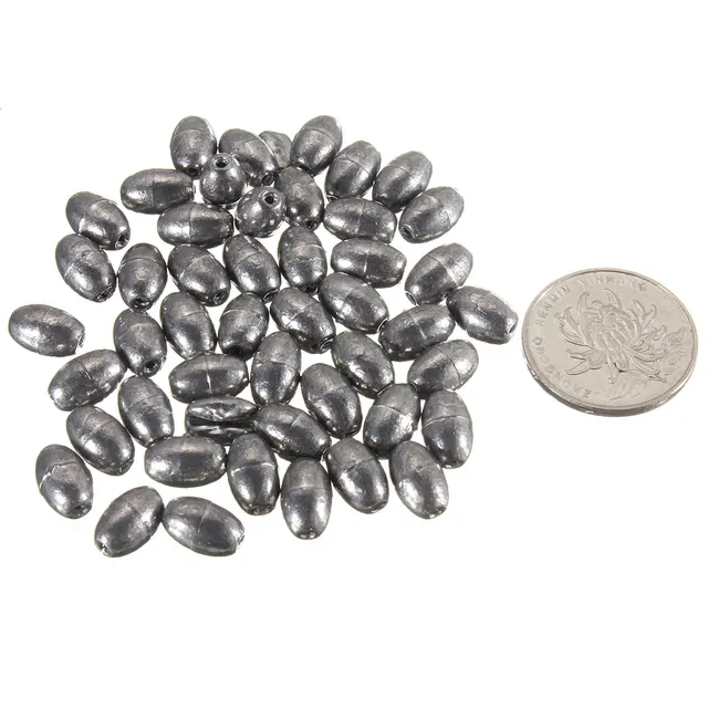 50pcs Olive Shape Lead Sinkers Pure Lead Fishing Lead Sinker Weights 0