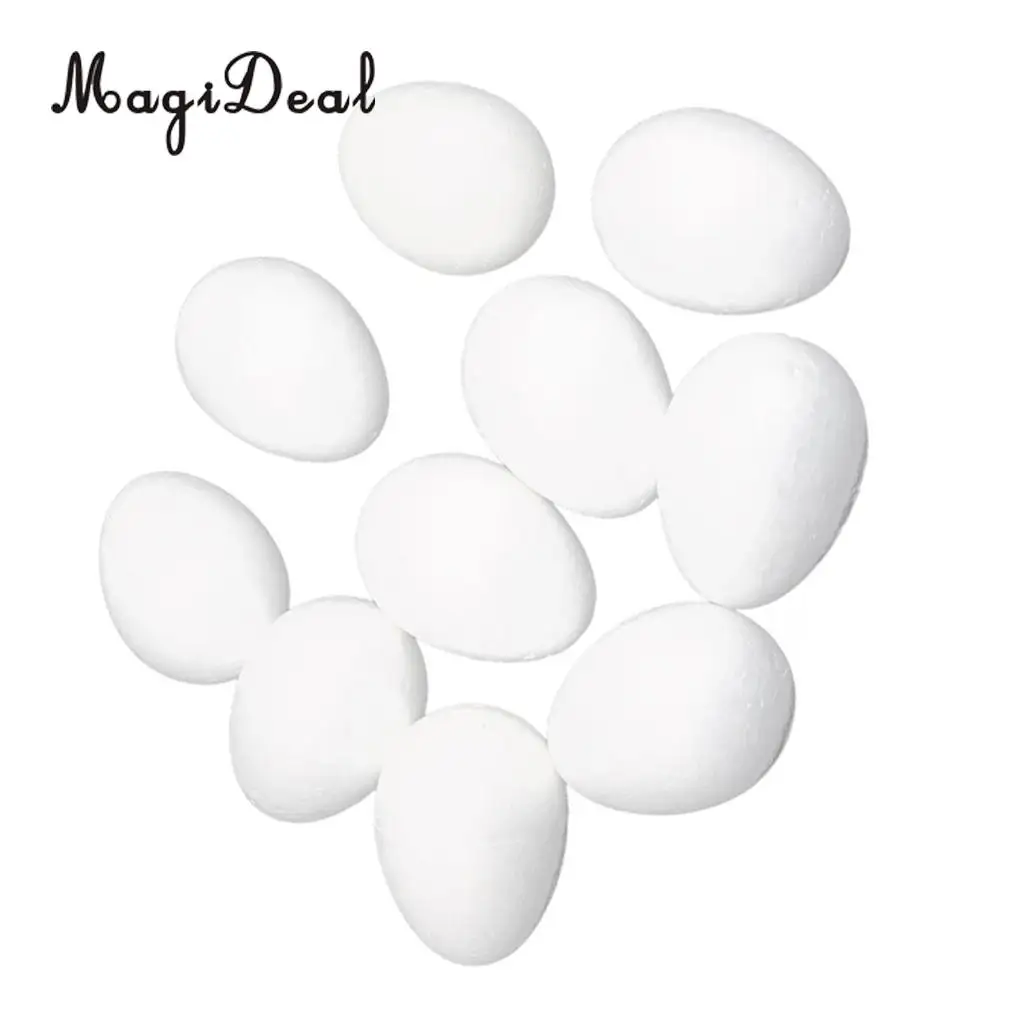 MagiDeal 10Pcs White Modelling Craft Polystyrene Foam Eggs 8cm Colored with Crayon Painting Stick Gouache DIY Christmas Decor