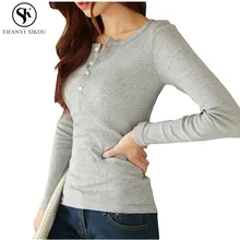 Корейская футболка с длинным рукавом и круглым вырезом, Женская осенне-зимняя новая однотонная модная повседневная трикотажная футболка больших размеров GP839